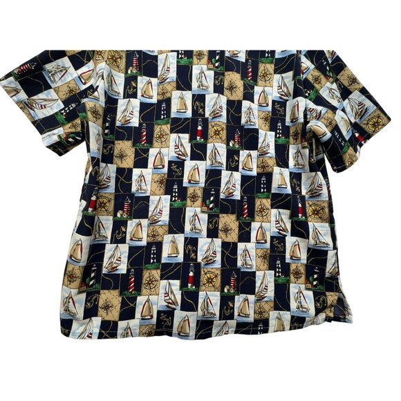 Vintage BonWorth Mens Nautical Print Short Sleeve Shirt M Navy Tan - Picture 12 of 12